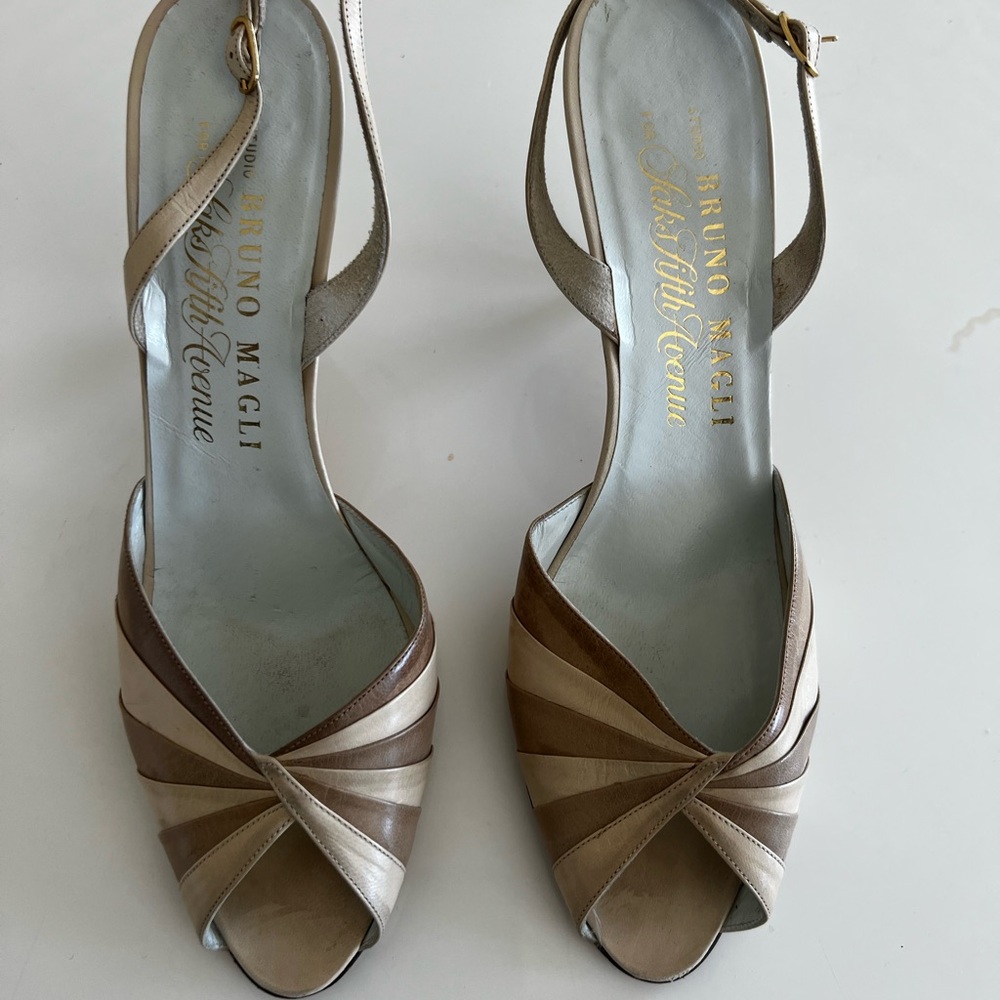 Bruno Magli Strappy Tan and Cream Heels